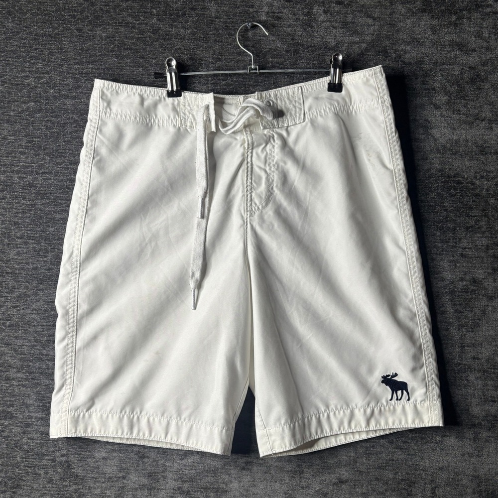 Abercrombie & Fitch Mens White Board Shorts Swim Trunks Size M Y2K Surf Beach